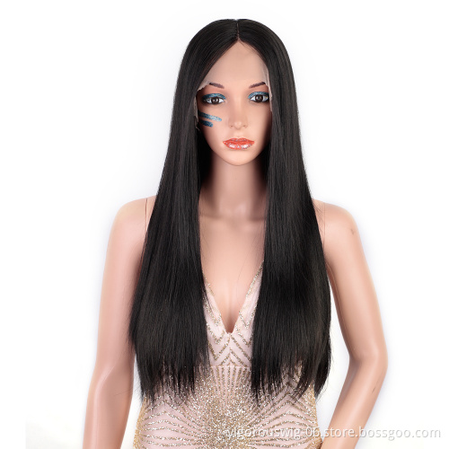 Heat Resistant Fiber Lace Wigs Middle Part Long Straight Black Hair Synthetic Hair Wigs For Black Women